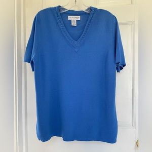 Cornflower Blue Sag Harbor, XL short sleeve sweater with decorative neckline